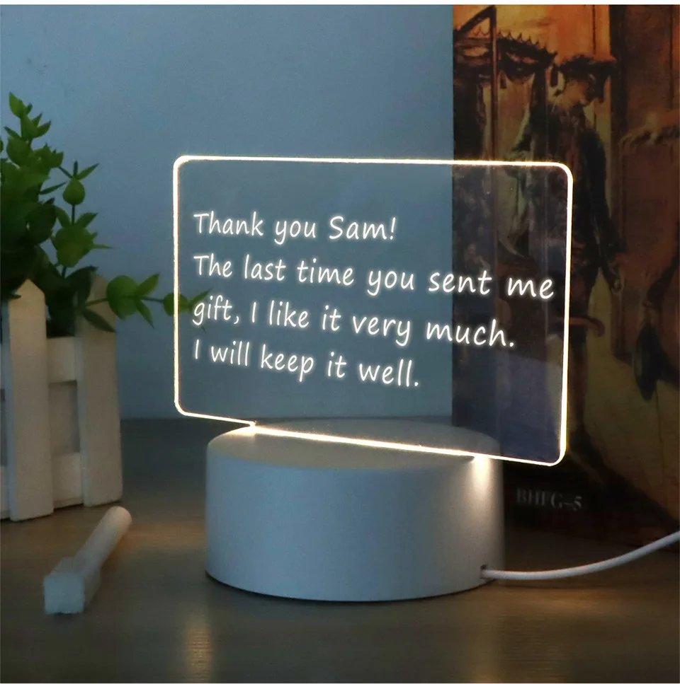 Creative 3D LED Light USB Note Board Night Light With Erasable Pen New Year Gift Message Board Text Board
