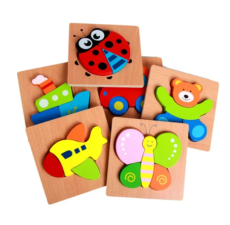 Free custom Kids Wooden 3D Puzzle Jigsaw Toys For Children Cartoon Animal Vehicle Wood toddler Puzzles factory