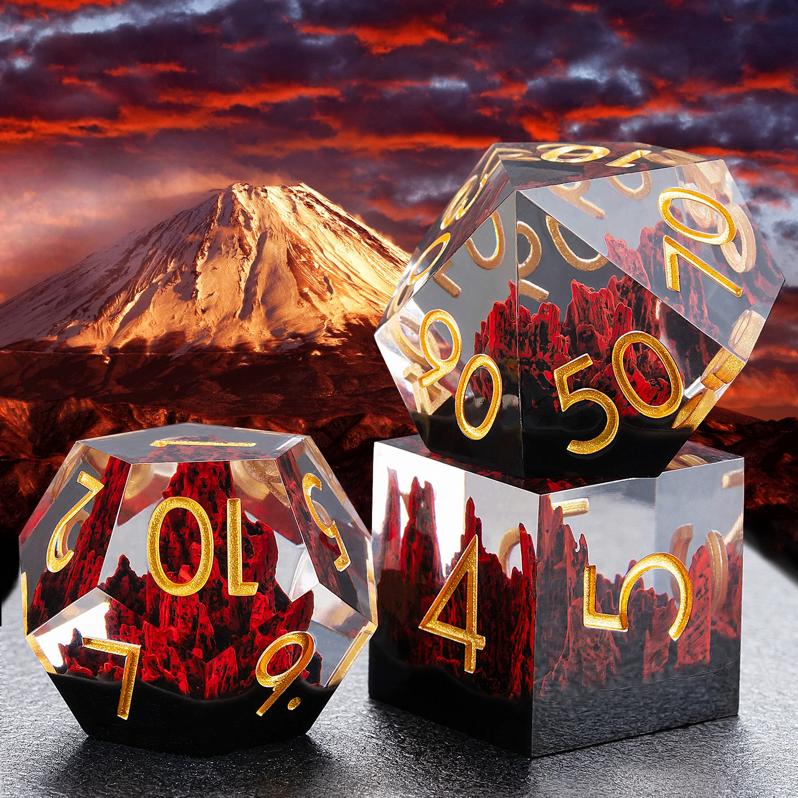 Beautiful Mountain Stone Inside Polyhedral Dice Sharp Edge Resin Dice Set for Dnd Game details