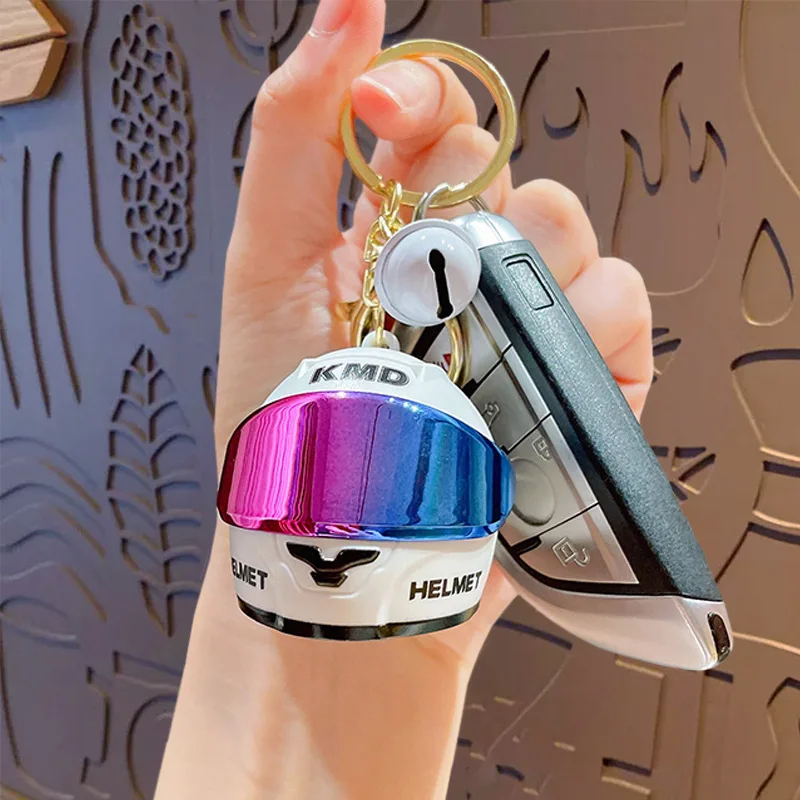 Wholesale New Arrival Colorful Glowing Mini Motorcycle Helmet Keychain-Stylish Car Bag Charm Helmet with Led with Keychain