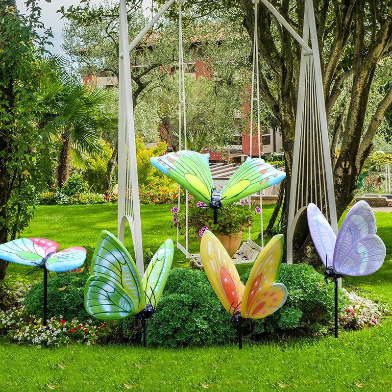 Colorful  Decoration Large Luminous Colorful butterfly Statue Outdoor Garden Decor  Insect Fiberglass butterfly Sculpture Statue