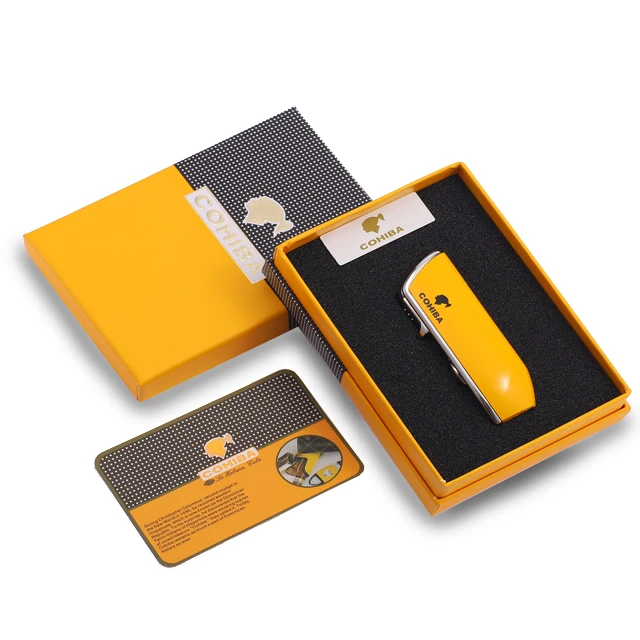 Эргономичная Зажигалка для сигар, регулируемый ветрозащитный тройной факел с рукояткой и встроенным дыроколом для сигар, Размер 3