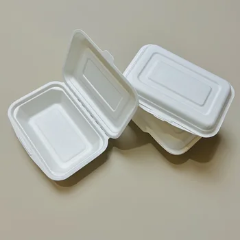 Sustainable  Bagasse Clamshell Take Away Disposable Lunch Boxes Food Containers 240425