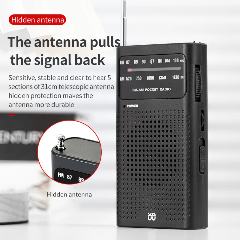 AM/FM Mini Radio Battery Operated Portable Pocket Radio AM FM Transistor Radio Telescopic Antenna with Speaker for Elder