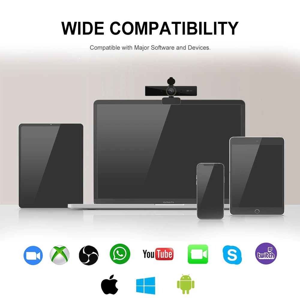 4K Conference PC Webcam Autofocus USB Web Camera Microphone Privacy Cover 1080P 50FPS Gaming Webcam