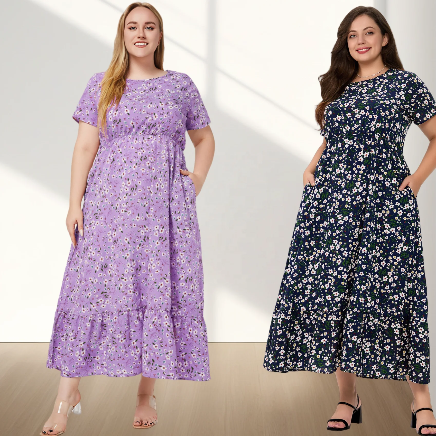 China Factory Wholesale Fat Woman Dresses 5XL Fat Casual Dress Floral Plus  Size Fat Dress