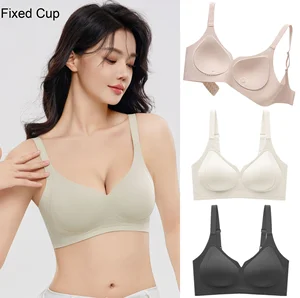 High Quality In-Style Wire-Free Knitted Small Push-Up Bra Anti-Sagging Seamless Solid Bras with Adjusted-Straps and Thin Hooks