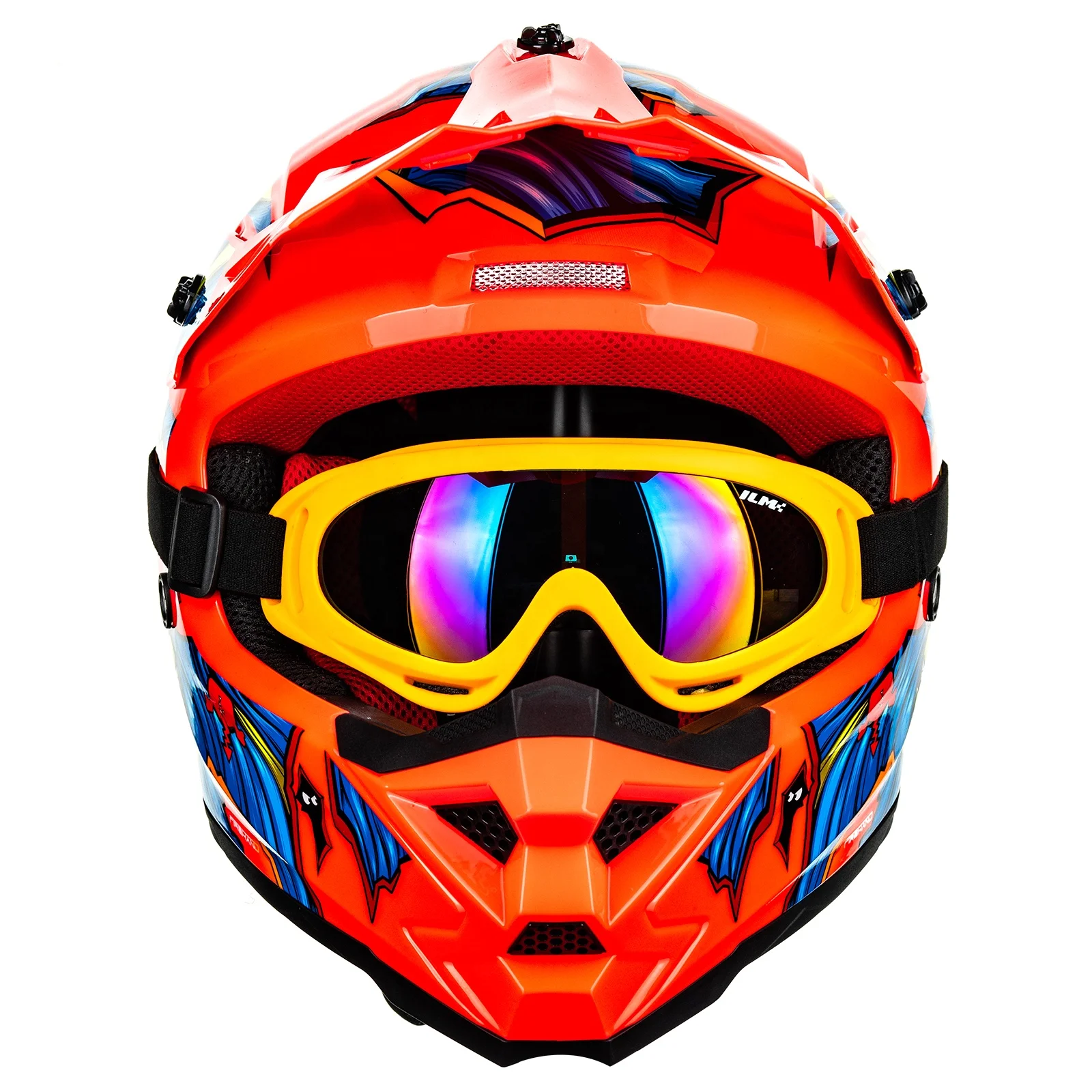 Youth Kids Motocross Helmet - Adult ATV Dirt Bike Helmet with Goggles Gloves & Mask Quick, Full Face Motorcycle Helmet with Quick Release Buckle DOT Certified-Blue,Large