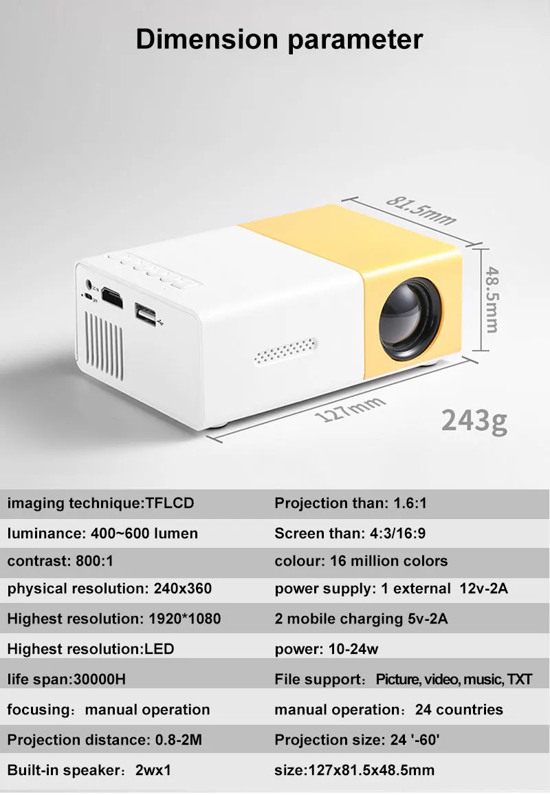 LED Smart Projector Cy200 Mini Mobile Hd Projector Portable Android 9 Home Theater Camping Projector