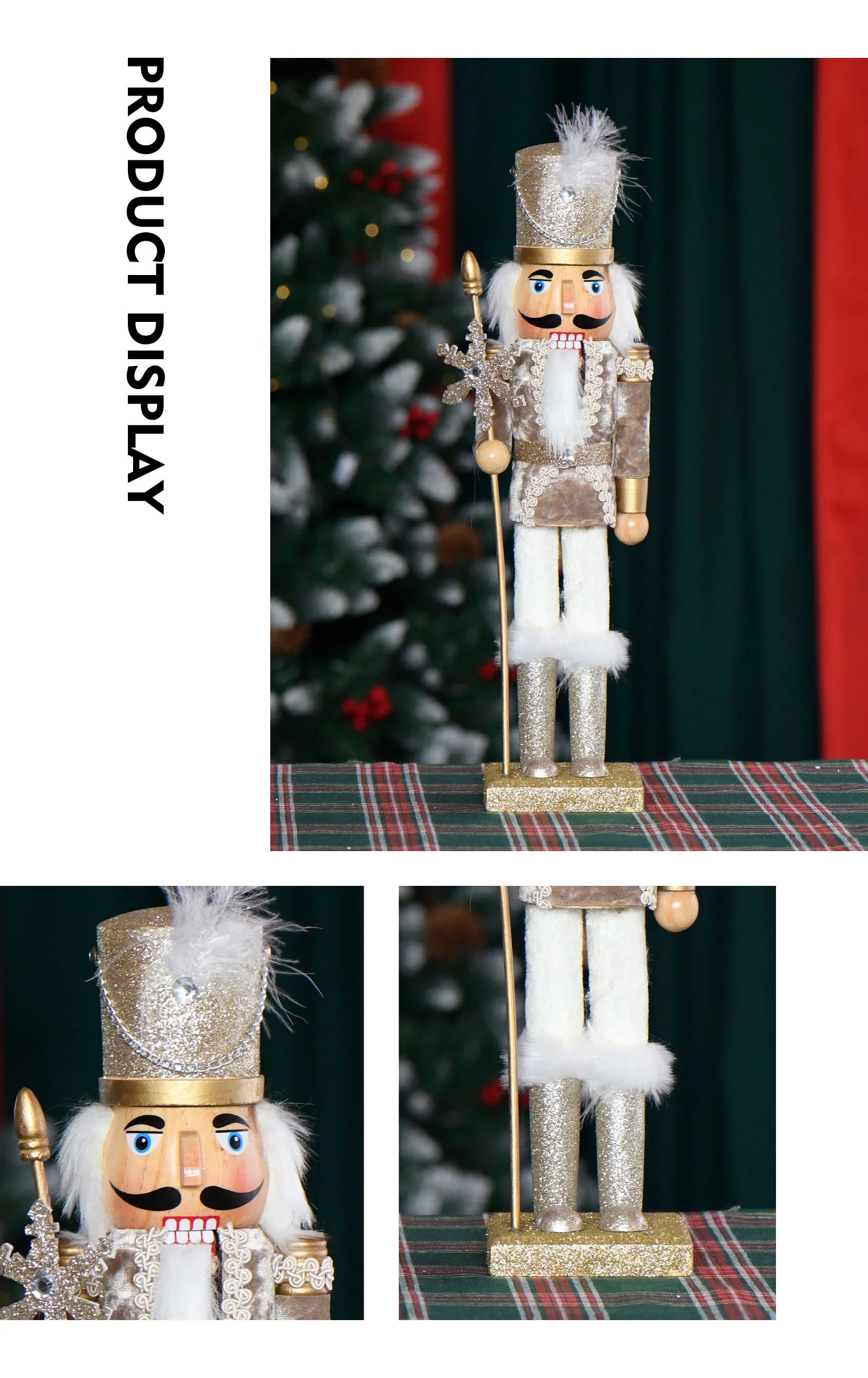 Wholesale Hot Sell Shiny 15 Inch Christmas Wooden Silver Nutcracker For