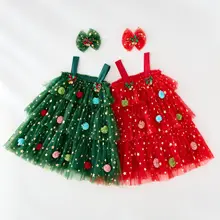 Unisex Children's Embroidered Stars Gauze Cake Dress Princess Pompadour Birthday Outfit with Baby Suspenders Christmas Festival