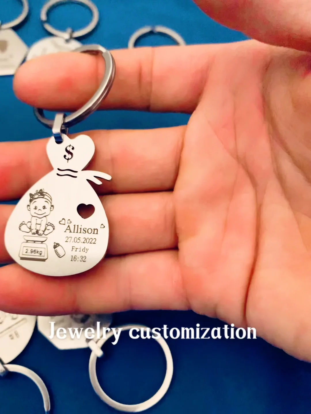 Stainless Steel Laser Engraved Stick Figure Metal Key Ring