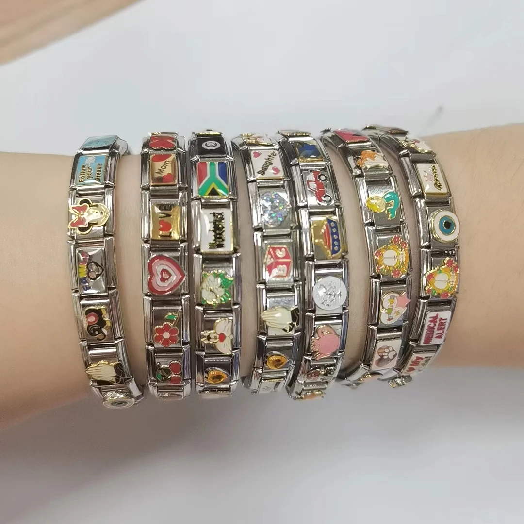 Custom 9mm Stainless Steel Italian Link Charms Bracelet Wholesale