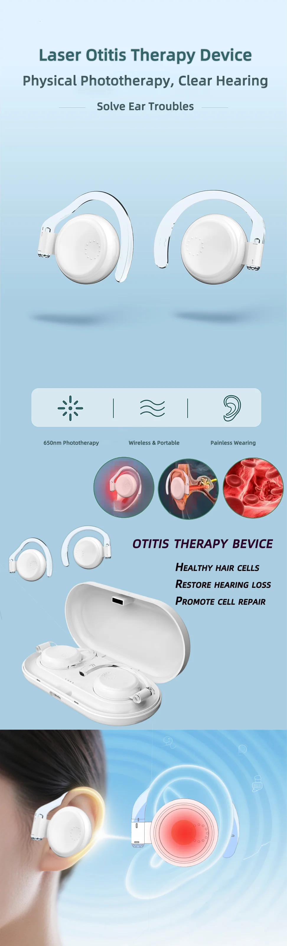 Professional Personal Use LED Light Therapy Device Red Laser Irradiation for Nose Ear Tinnitus Otitis Media Rhinitis Sinusitis details