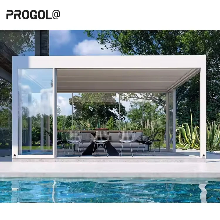 Solar Panel Pergola with Louvered Roof Aluminum Garden Gazebo Wooden Frame Outdoor Arch for Outdoor Living
