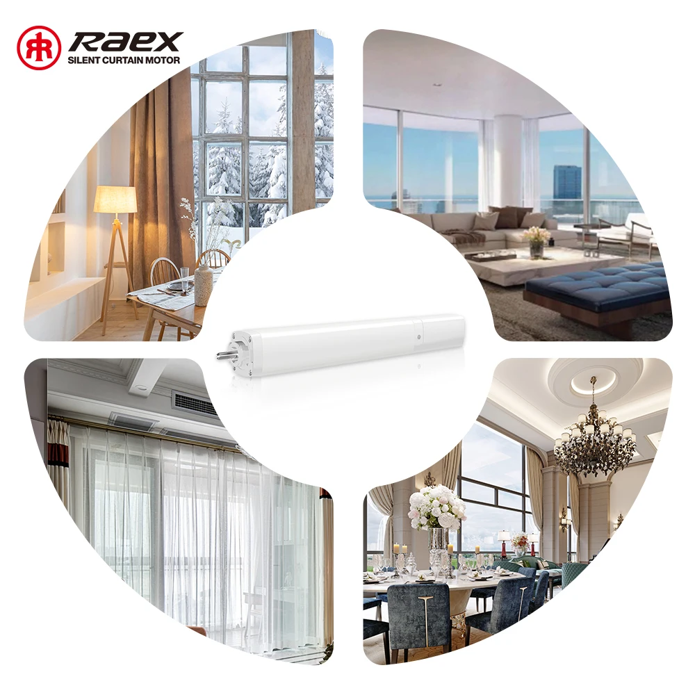 Raex Electric Remote Control Double Open Roman Curtain Modern Battery Motorized Window Rail Hotels Alloy Metal Accessories