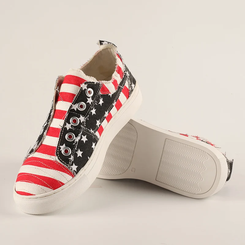 Flag Printed Sunflower Printed Canvas Trendy Shoes Women Casual Canvas  Shoes Sneakers