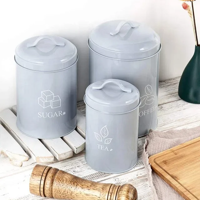 Galvanized Storage Tin Coffee Tea Sugar Container Set Metal Kitchen Tea