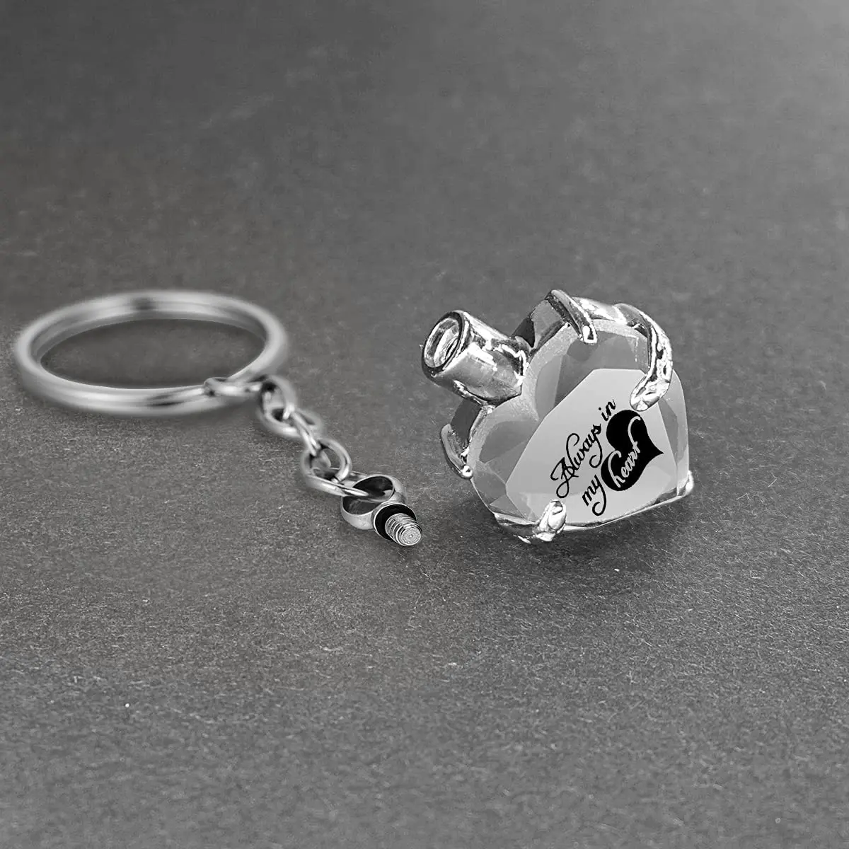 Heart shape Crystal Pendant  KeyChain Cremation Urn Memorial for Human Pets Ashes KeyRing Men Women Jewelry - Always in my heart