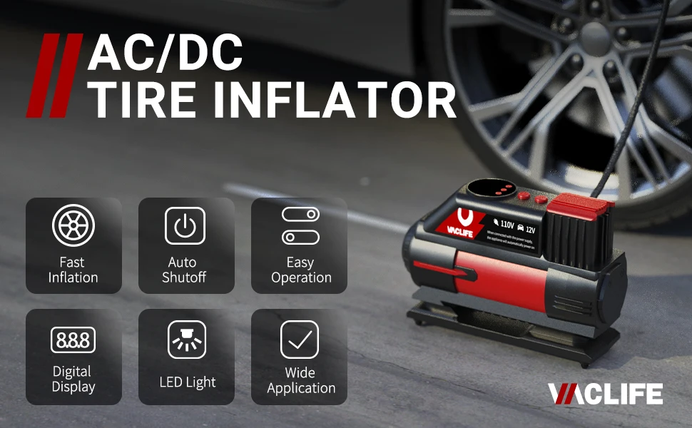Vaclife New Arrival Tire Compressor Red Electric Air Pump Tires Air