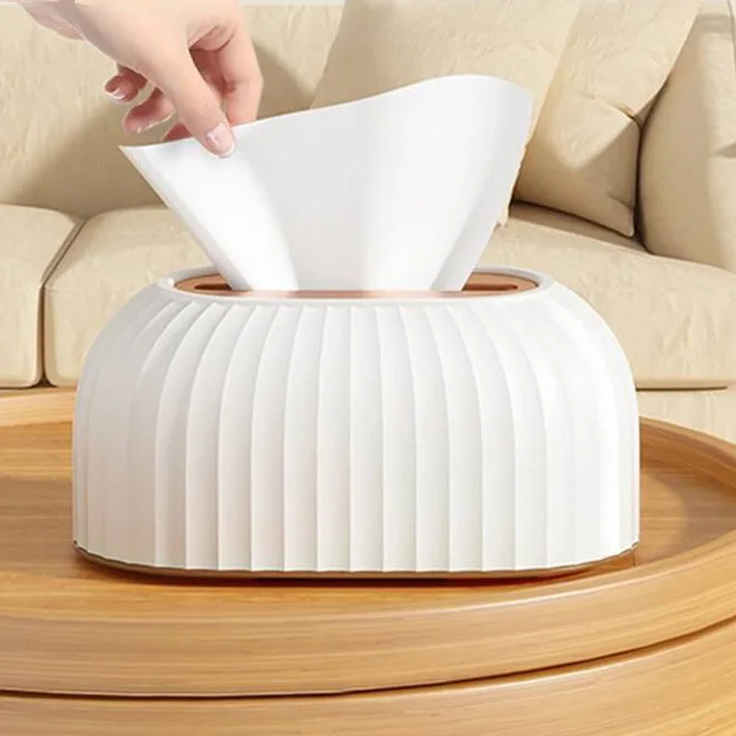 Light luxury vertical plastic tissue box desktop household stripe creative shell non-slip spring paper box