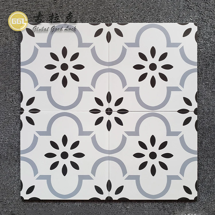 Hot selling  White & Black Flower Pattern Porcelain Mosaic Tiles