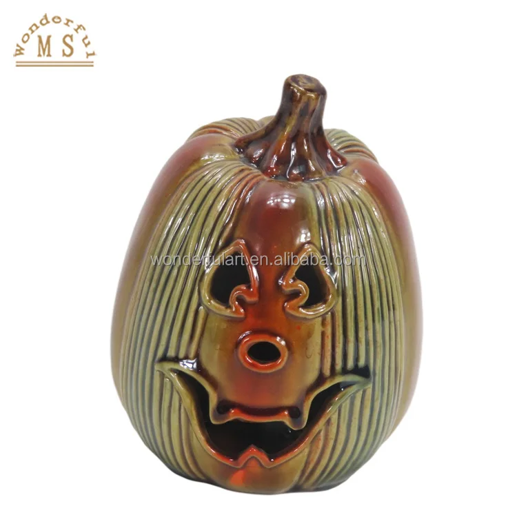 Customized Ceramic Color Glazing Ghost Halloween Vegetable Pumpkin Face expression Home Decor Party for Harvest Festival