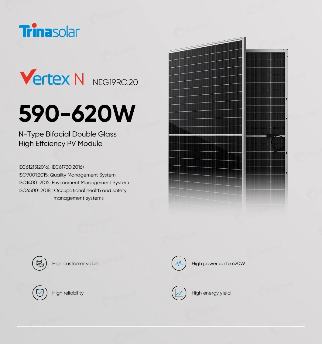 Trina N Type Solar Panels - 590 to 620 Watt Bifacial Power
