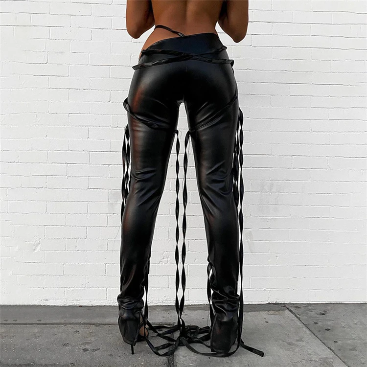 D95673 Lady Trousers Casual Pu Leather 