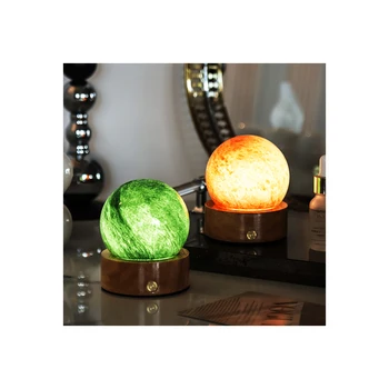 China Wholesale Solid Wood Base LED Table Lamp USB Plug Creative Luminous Bedroom Bedside Lamp Crystal Glass Night Light