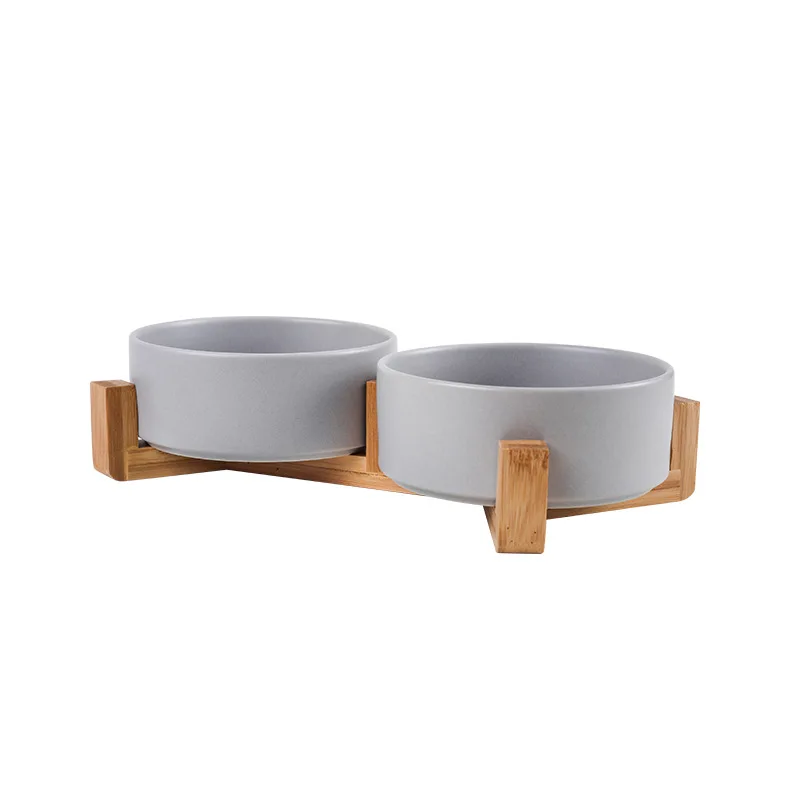 Pets Bowls and Feeders Double Bowls to Protect The Pet Cervical Vertebrae Tall Cat Dog Food Bowl High Quality Ceramic with Wood