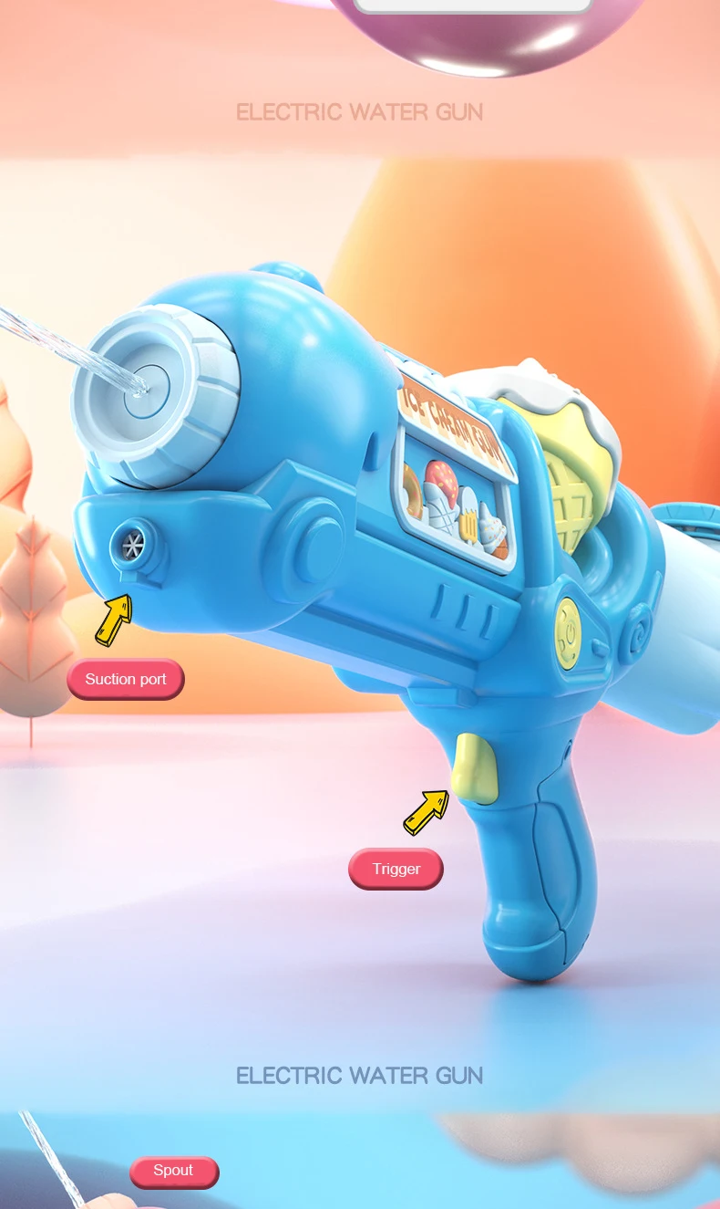 Ice Cream Automatic Suction Electric Water Gun Toys Large Capacity Powered Soaker Blaster Water