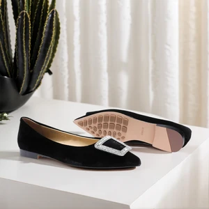 2026 New Styles Ladies Women's High Quality Diamond Button Design  Flat Shoes Solid Pointed Toe Casual Office Comfortable Summer