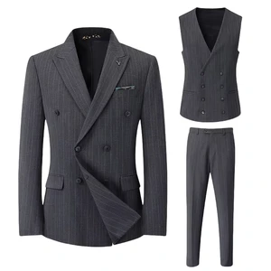 Plus Size Double Breasted Men's Fashion Striped Wedding Gentleman Business Light Luxury Banquet Suit