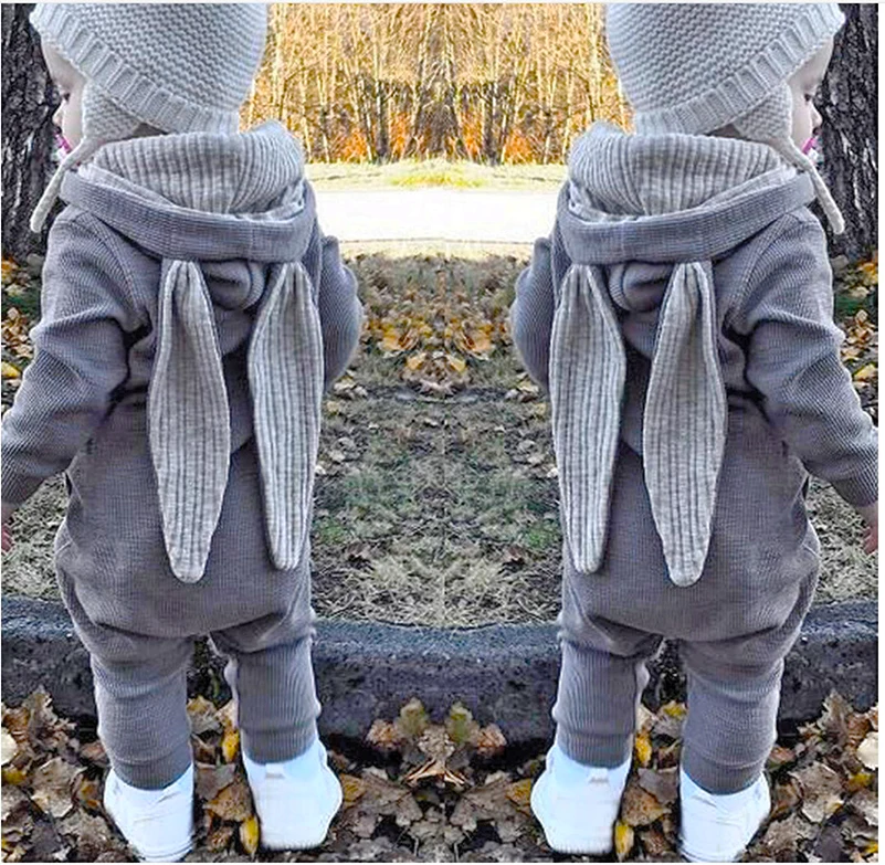 Одежда для новорожденных Детский комбинезон унисекс с капюшоном и ушками кролика