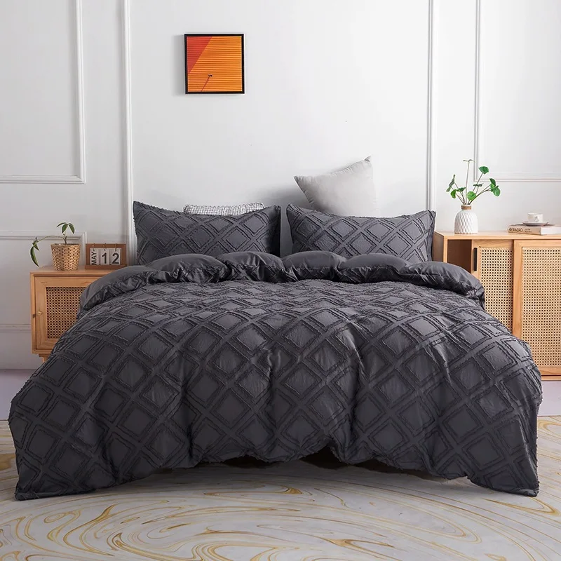 Newstyle Solid Tufted Comforter Set Boho Sheet Set Textured Bed Sheet 3 Piece Set