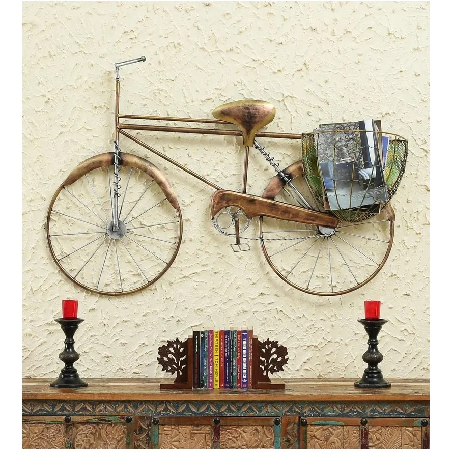 Golden Retro Bicycle With Basket Metal Wall Hanging Art For Home Decor Buy Golden Retro Bicycle With Basket Metal Wall Hanging Art For Home Decor Black Decorative Metal Bicycle Antique Metal Bicycle Product