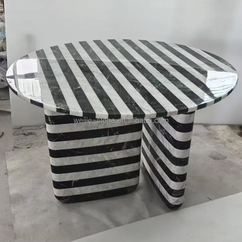 Marble Luxury Round Dining Table in Striped Black and White – Modern ...