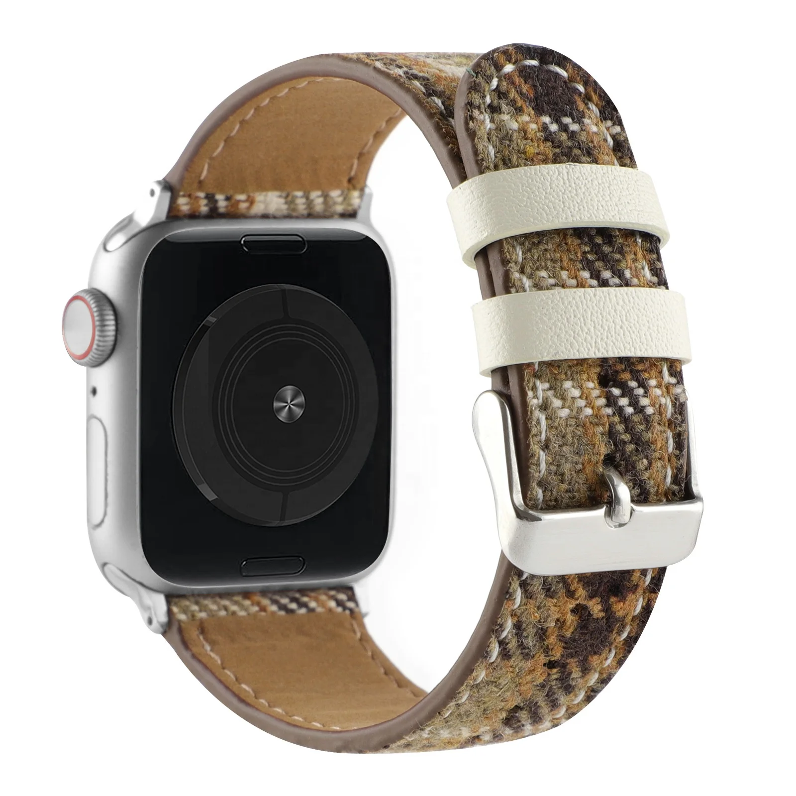 Retro Style Smart Watch Band for Ladies Breathable Leather Plaid Watch Straps Compatible with for Apple Watch Ultra 2