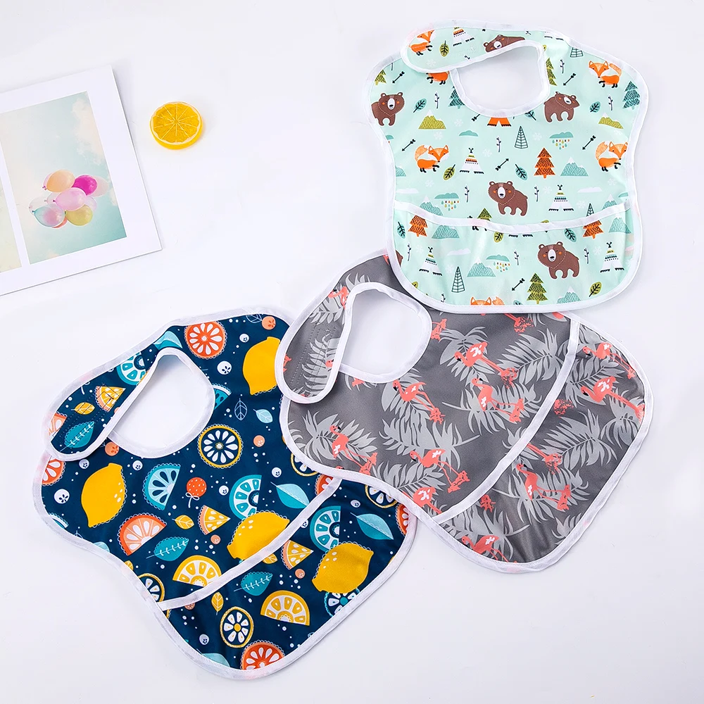 Bavoirs en coton absorbant doux et confortables avec poche, bavoir anti-sale, bavoirs imprimés mignons pour bébés