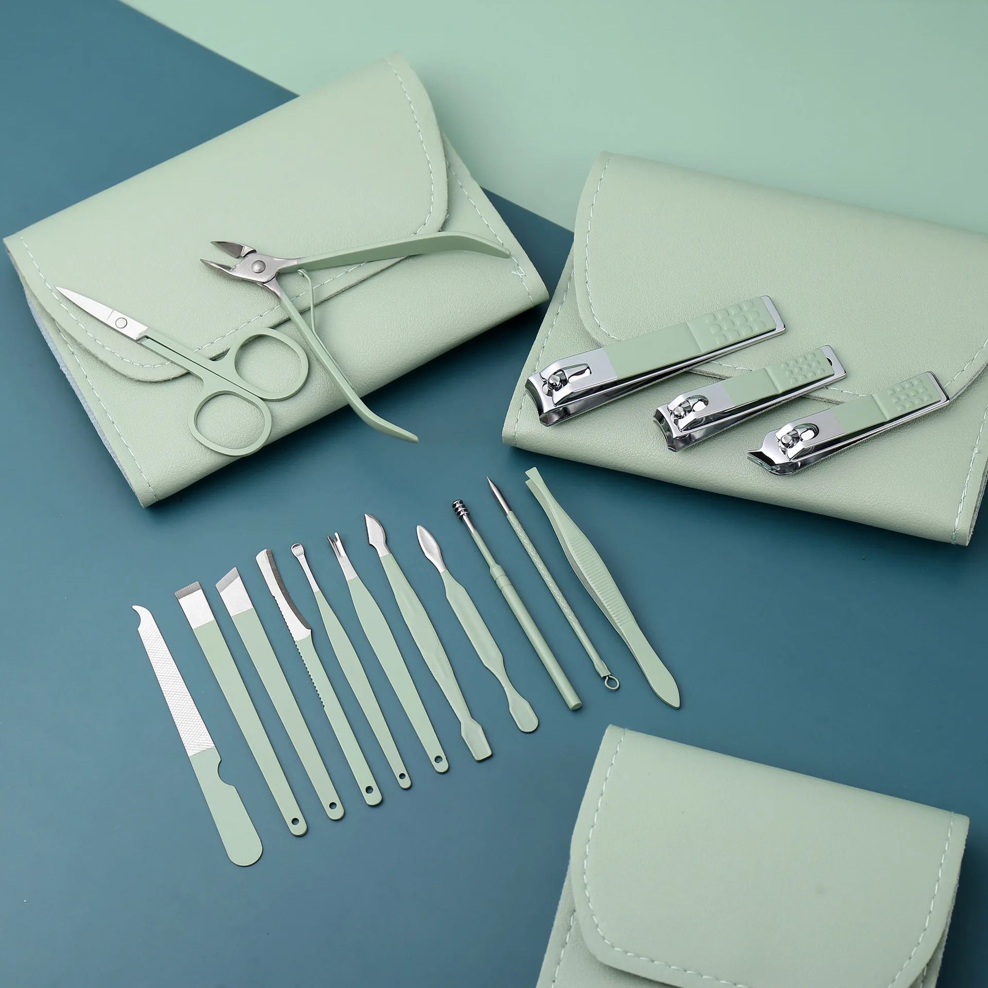 product high quality green custom logo travel  manicure set 12 in1 nail clipper set-3