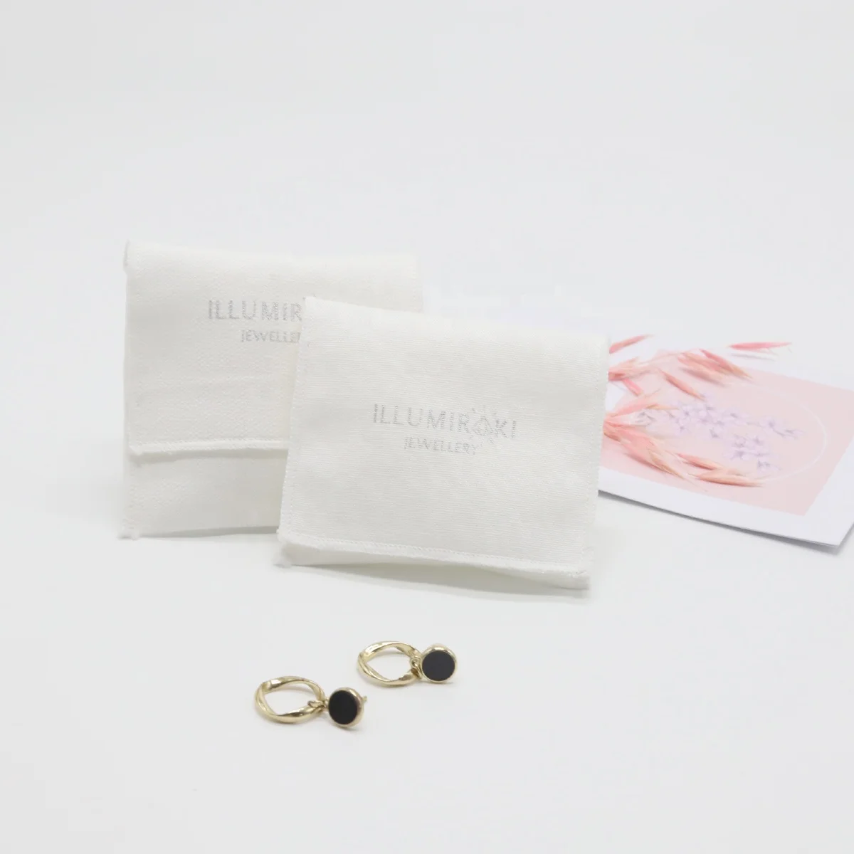 High End Silver Logo Brush Flap Cotton Canvas Jewelry Pouch Envelope Mirror Gift Bracelet Jewelry Packaging Bag