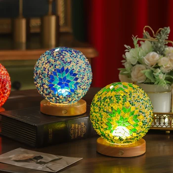 Turkish Memphis Design Glass Ball Table Lamp USB plug-in with remote control timing mosaic table Moroccan Night Light