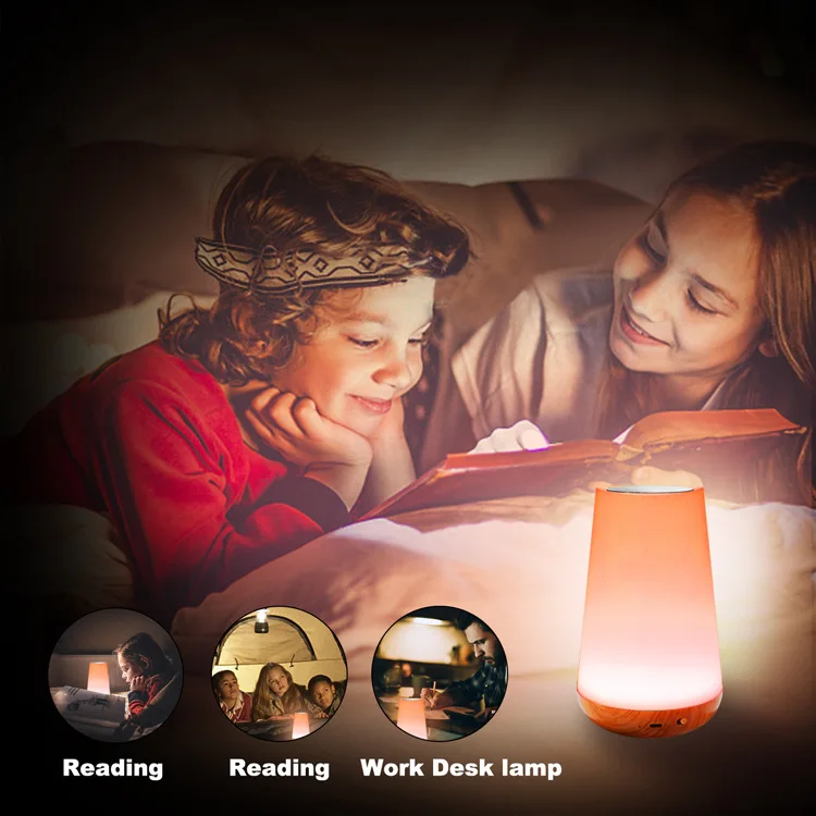 RGB dimmable LED colorful creative wood grain atmosphere light touch pat light rechargeable night light