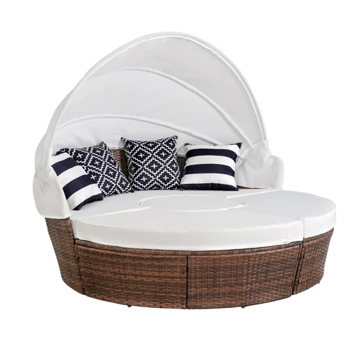 Patio Furniture Round Outdoor Sectional Sofa Set Rattan Daybed Sunbed