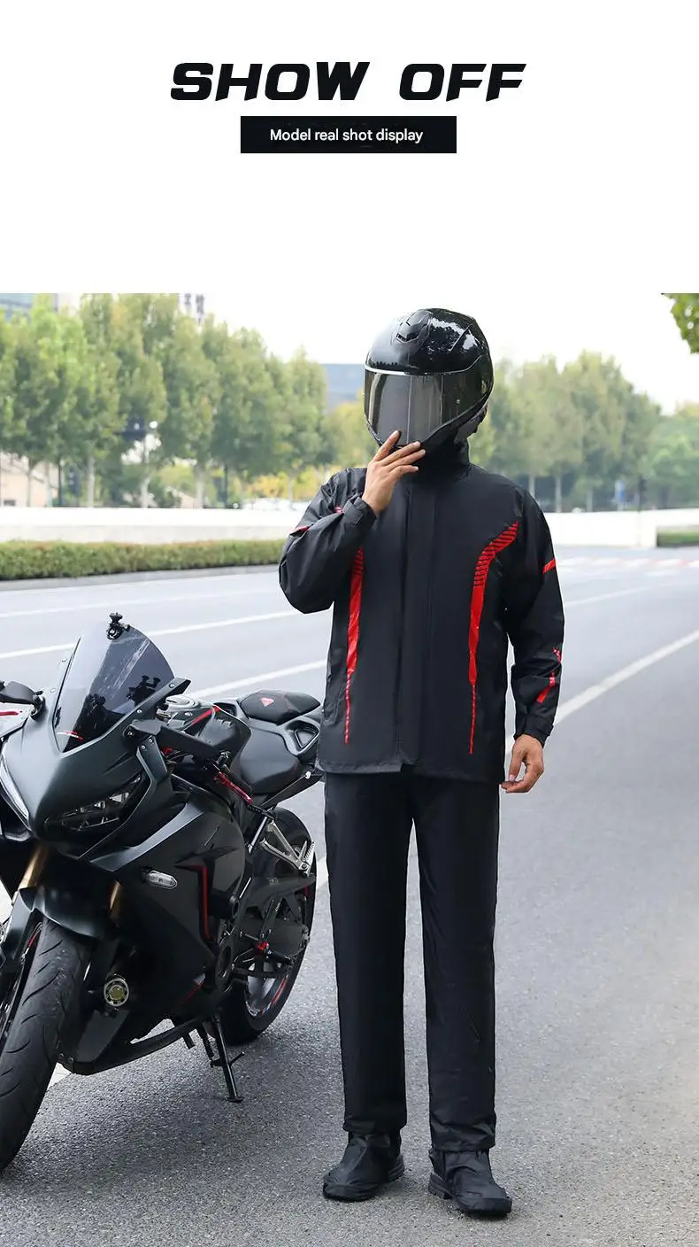 Modern Eco-Friendly Reflective Striped Motorcycle Raincoat Popular Waterproof Design for Outdoor Tours and Campers