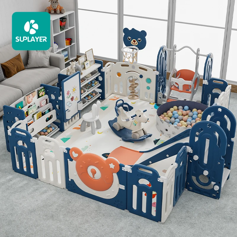 Latest Free Sample Customizable 1MOQ Toddler Fence Indoor Children Folding Play Yard Baby Safety Plastic Kids Playpens With Gate