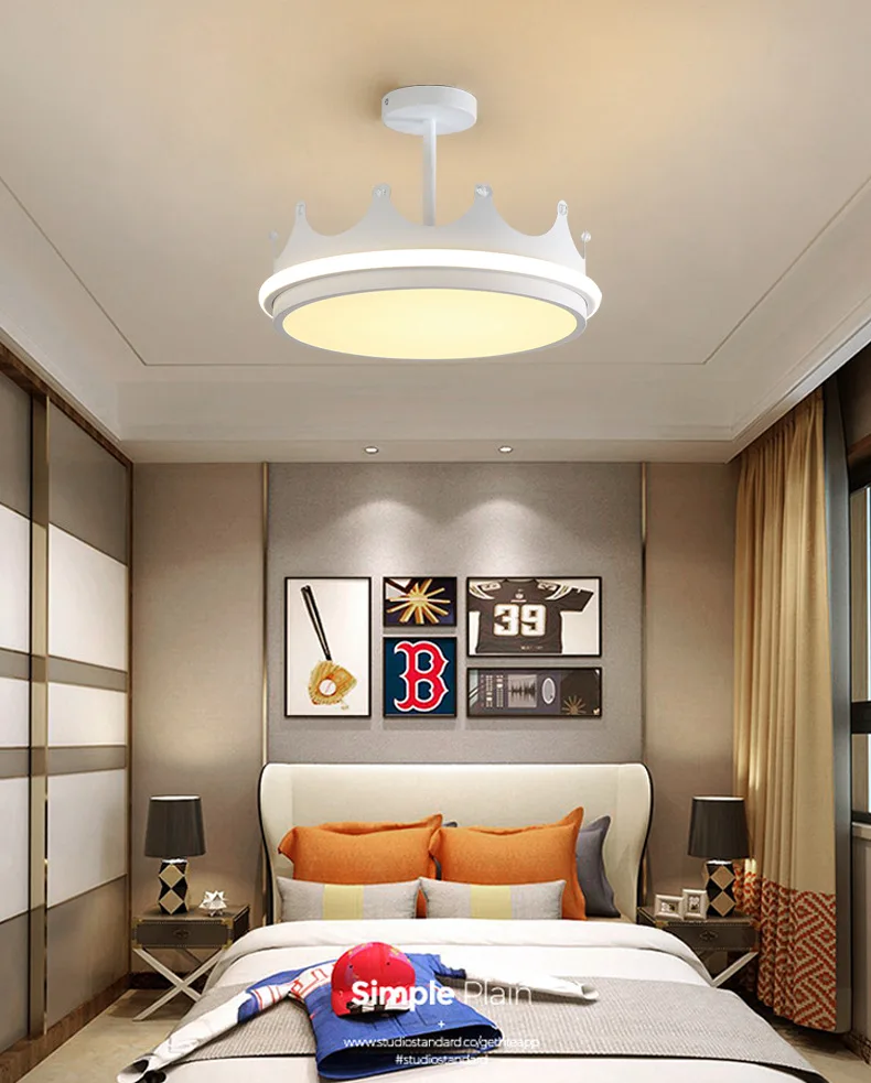 48W Modern Novelty Simple Nordic Child Boy Girl Bedroom Study Room Crown Led Chandelier Lamp Ceiling Lighting