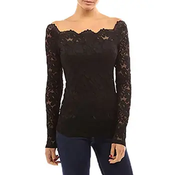 Women Long-Sleeved Lace Top Comfy lace design casual tops for women