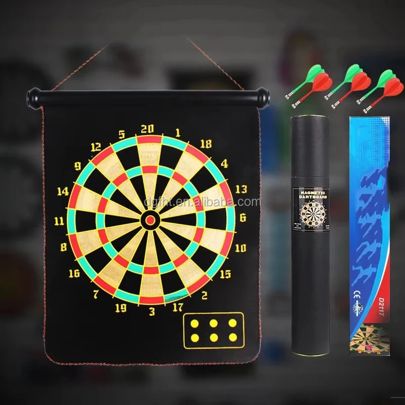15" Office Dart Board Double Sided Dartboard Family Kids Childrens Game W/Darts 